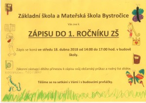 Zápis do 1. ročníku ZŠ Bystročice